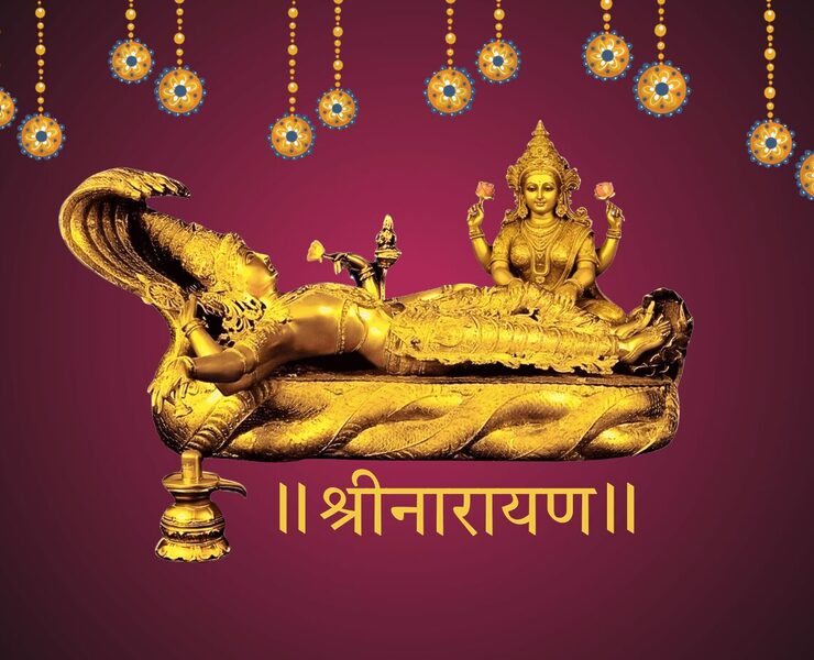 श्रीनारायण भगवान के शेषशायी रूप का पावन दृश्य